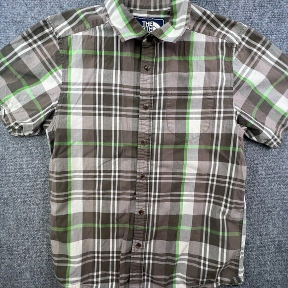 The North Face Button Up Shirt Men’s Small Gray Green Plaid Casual Short Sleeve - Picture 1 of 16
